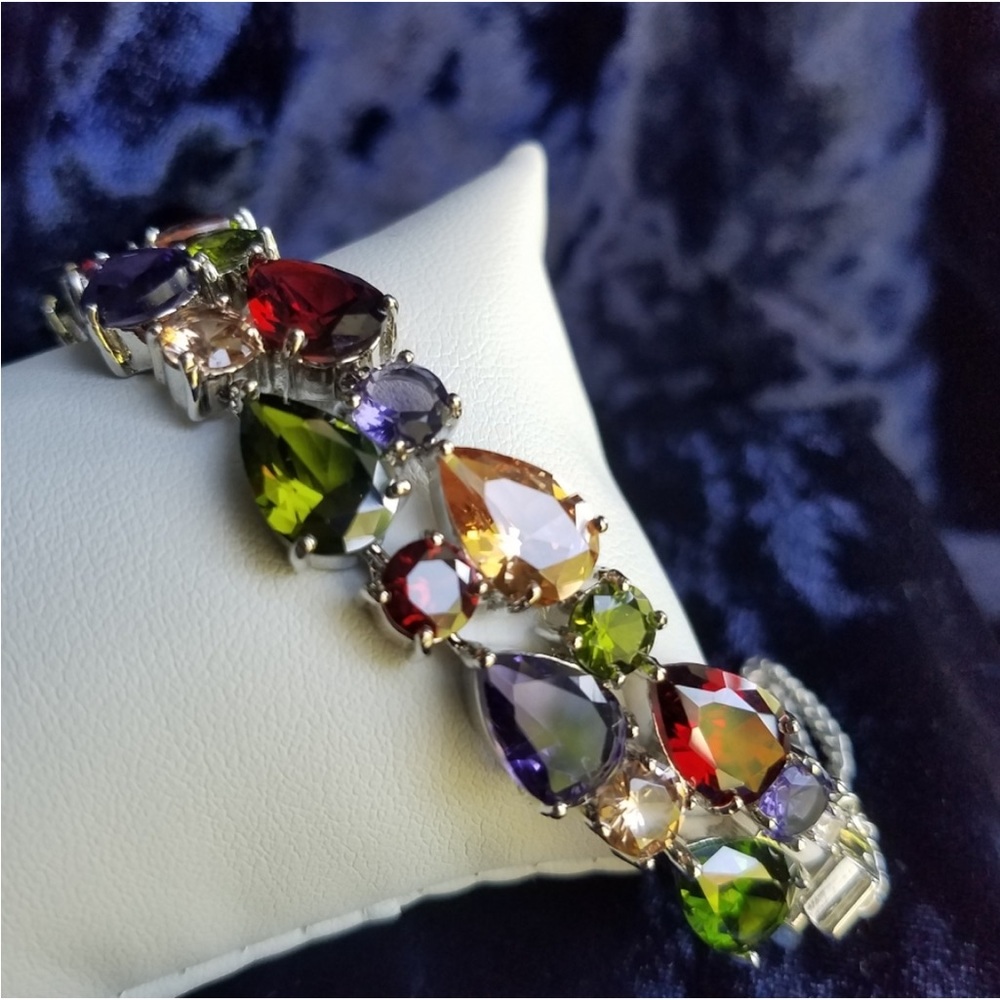 Swarovski Elements Multicolor Teardrop Statement Chunky Tennis Bracelet NEW